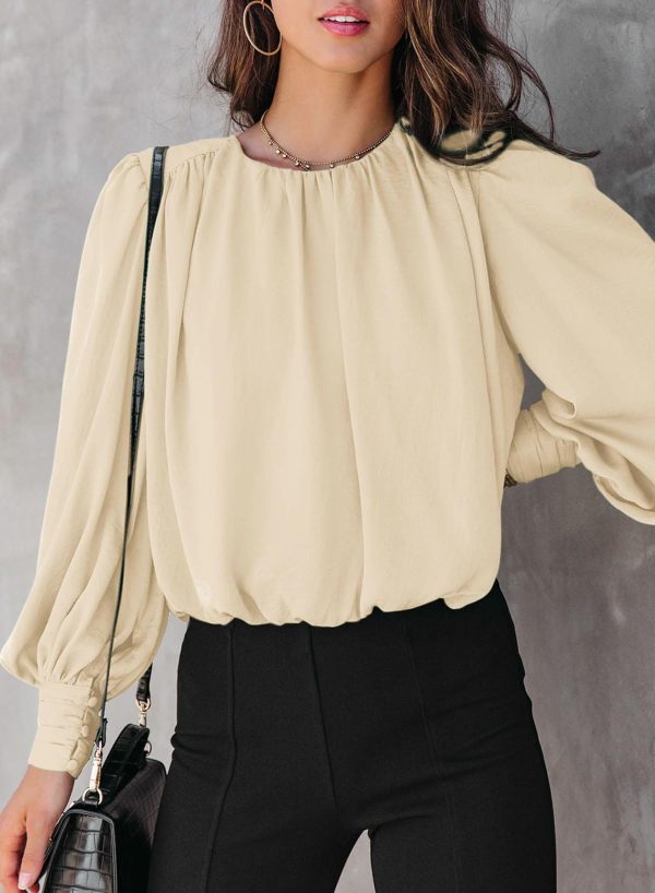61jrAnpp0qL.jpg Women's Tops Blouses for Women Casual Long Sleeve Shirts Crew Neck Bohemian Solid Color Spring Work Business