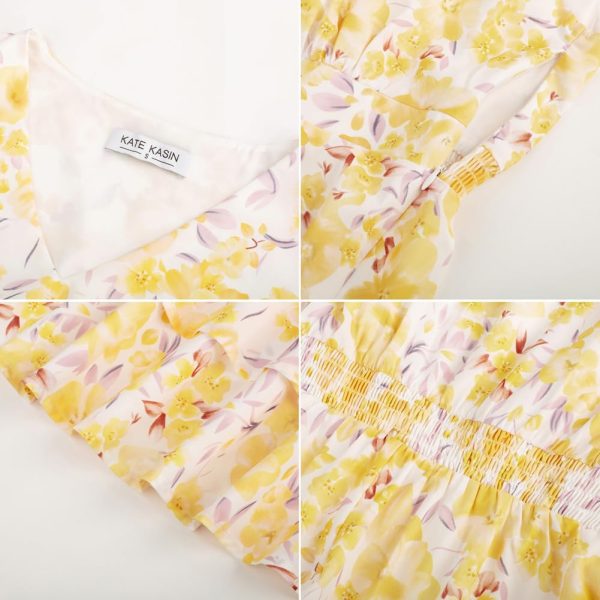 Womens Dresses Summer Short Sleeve Ruffle Floral V Neck Flowy Aline Casual Tiered Wedding Guest Midi Sundress