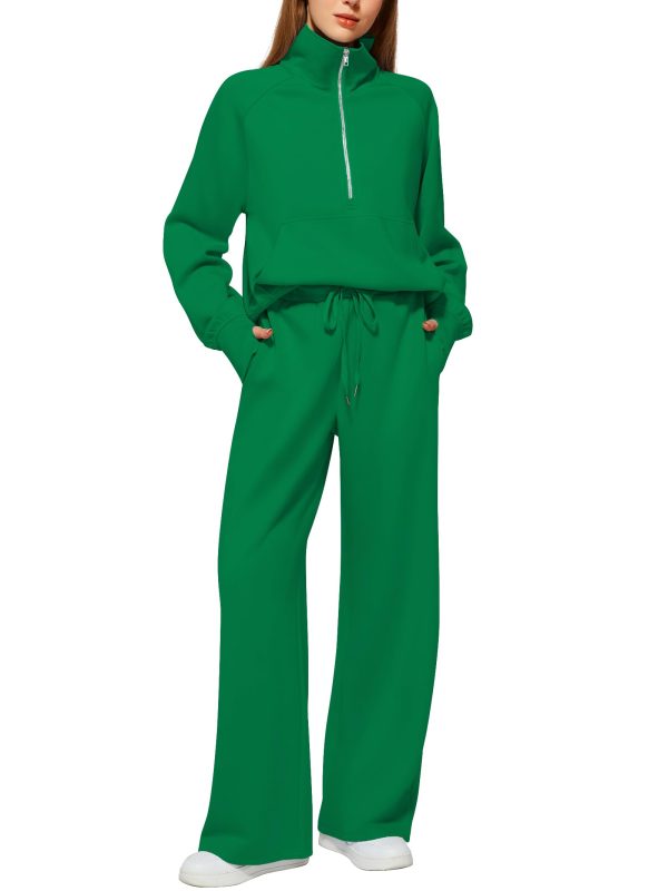 Women's 2 Piece Outfits Lounge Set 2025 Oversized Half Zip Sweatshirt Wide Leg Sweatpant Set Sweatsuit Tracksuit