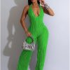 61m9iTQttzL.jpg Summer Sexy Halter Jumpsuits for Women V Neck Tie Knot Pleated Boho One Piece Wide Leg Long Pants Jumpsuit Romper