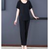 61nYfA1KrzL.jpg Women's Summer Loungewear - Light Blue Cotton Blend Tee & Capris Moisture-Wicking