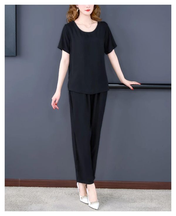 61nYfA1KrzL.jpg Women's Summer Loungewear - Light Blue Cotton Blend Tee & Capris Moisture-Wicking