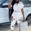 61nxwtefQQL.jpg Women 2 Piece Outfits Set Casual Crop Top Shirt Hollowed Out Sweatpants Women Fashion Tracksuit