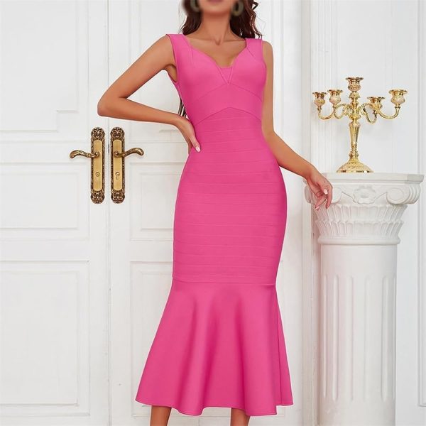 61oJZpNCfAL.jpg Summer Sexy Halter Dress for Women V Neck High Waist Slim Fit Party Cocktail Mini Dress
