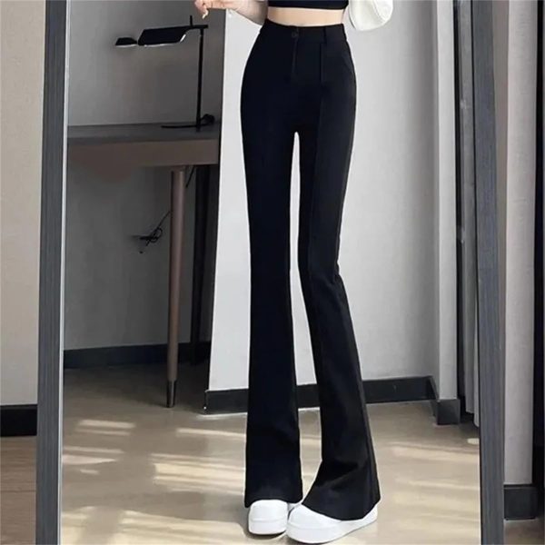 61oMm8ByBL.jpg Women Solid Color Suit Pants Summer Female High Waisted Mop Pants Lady Flared Pants