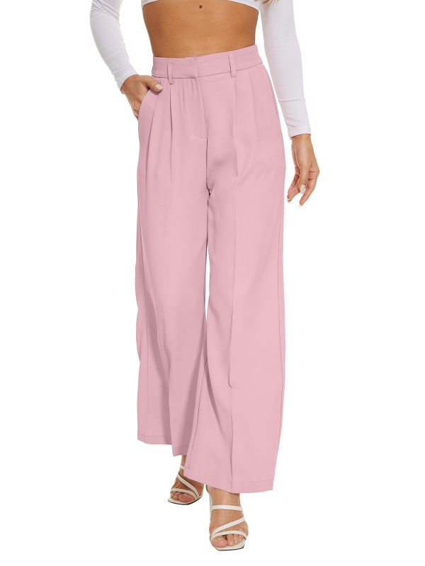 61okabntqSL.jpg Women Suit Pants Wide Leg Pants High Elastic Waisted in The Back Business Work Trousers Long Straight
