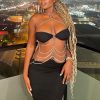 61pFraTDrsL.jpg Halter Neck Hollow Out Dress for Women Sexy Chain Detail Summer Party Club Dresses
