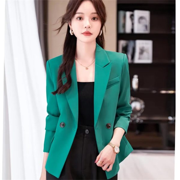Women 2 Button Office Long Sleeve Solid Coats Turn Down Collar Vintage Jacket Loose Blazer