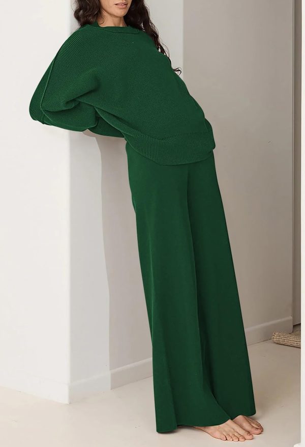 61pTUuzYDL.jpg Women 2 Piece Sweater Sets Long Sleeve Knit Top Matching Wide Leg Pant Knitted Sweatsuit Outfits