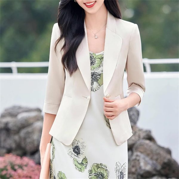 61pewYLIgyL.jpg Women Summer Style Elegant Office Wear Jacket Business Uniforms Half Blazer Work Coat
