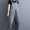 61q6uQ6vUGL.jpg Womens Blue Vintage Big Pockets Streetwear Overalls Long Jumpsuit Loose Rompers Denim Jumpsuits