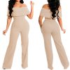 61qqa6ebctL.jpg Women's Sexy Off Shoulder Ruffle Jumpsuits Elegant Wide Leg Long Pants Clubwear Rompers with Pockets