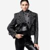 61r5P2GVk4L.jpg Women's 2-Piece Suit Wide Herringbone Notch Lapel Double Breasted Buttons Jacket Leather Pants Work Meeting