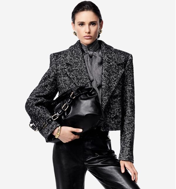 61r5P2GVk4L.jpg Women's 2-Piece Suit Wide Herringbone Notch Lapel Double Breasted Buttons Jacket Leather Pants Work Meeting