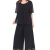 61sAkrZogJL.jpg Women's 2 Piece Chiffon Sets Outfits Flowy Summer Casual Dressy Pantsuits Double Layers Blouse Capris Pants Suits