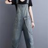 61t557-wsFL.jpg Womens Blue Vintage Big Pockets Streetwear Overalls Long Jumpsuit Loose Rompers Denim Jumpsuits