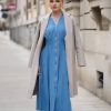 61tAUFIakZL.jpg Womens Summer Casual Dress V Neck Cap Sleeve Zipper Front Flowy Midi Dress with Pockets