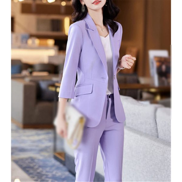 61tZJr9XRTL.jpg Women's Office Suit Fashion Suit Jacket Simple Solid Color Spring and Summer Half-Sleeved Top + Trousers 2-Piece Set