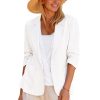 61ti3iffYCL.jpg 2025 Summer Linen Blazer Women Lightweight 3/4 Stretchy Ruched Sleeve Fully-Lined Casual Work Jacket with Pockets