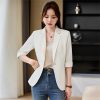 61uLjZZRwLL.jpg Women Spring Summer Elegant OL Thin Blazer Neck Half Sleeve Solid Suits Coats Office Work Jacket Tops