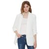 61uOFFUYg5L.jpg Womens 3/4 Ruched Sleeve Blazer Jacket Lightweight Work Office Open Front Solid Coat, Black