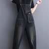61vHNZI3WcL.jpg Women Pockets Ladies Long Jumpsuits Sleeveless Rompers Woman Blue Straight Jeans Jumpsuit