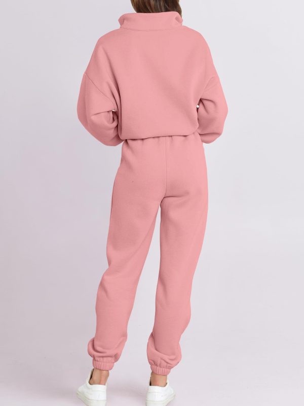 61vTOePjVL.jpg Women 2 Piece Outfits Sweatsuit Oversized Half Zip Sweatshirt Jogger Sweatpants Tracksuit Lounge Set 2024 Clothes