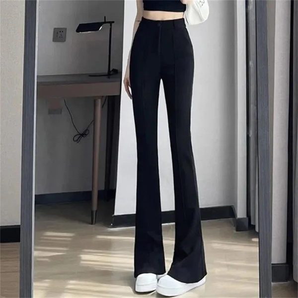 61vfPHUjPBL.jpg Women Solid Color Suit Pants Summer Female High Waisted Mop Pants Lady Flared Pants