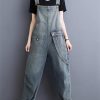 61w5jeSRXYL.jpg Womens Blue Vintage Big Pockets Streetwear Overalls Long Jumpsuit Loose Rompers Denim Jumpsuits