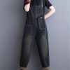 61xwHFPqG9L.jpg Women Pockets Ladies Long Jumpsuits Sleeveless Rompers Woman Blue Straight Jeans Jumpsuit