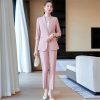 61yUuvl6eL.jpg Women Half Sleeve Elegant Business Suits Spring Summer Formal Uniform Designs Pantsuits Professional Blazers Trousers Sets