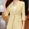 61z6ngiXWUL.jpg Women Summer Temperament Style Professional Slim Blazer and Pants Two Piece Sets Office Work Wear Yellow Suits