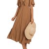 7109cMwL0L.jpg 2025 Summer Dress for Women Casual Short Sleeve Bow Tie V Neck Ruffle Midi Flowy Dresses