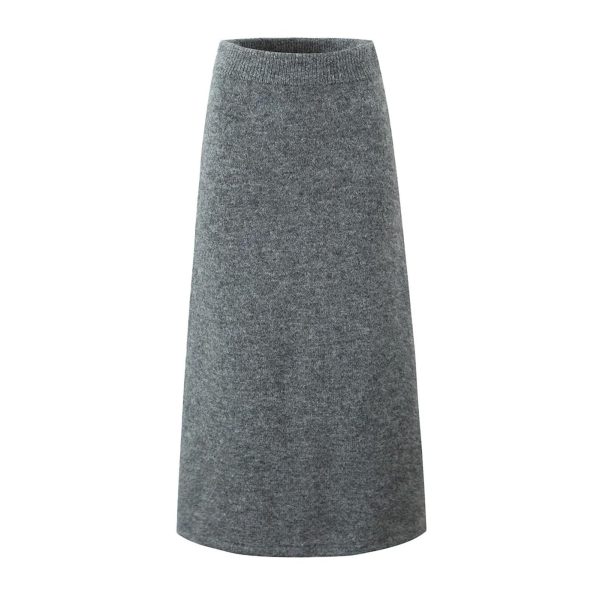 710tifkddJL.jpg Women's Knit Maxi Set - Bat Wing Sleeve V-Neck Sweater & A-Line Contour Skirt in Heather Gray