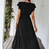 712RWE6X72L.jpg Women's Summer Floral Boho Maxi Dress Wrap Short Sleeve V Neck Ruffle A-Line Flowy Wedding Guest Long Dresses