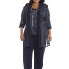 712aJIvOL.jpg Women's Plus Size Two Piece Metalic Rib Pant Set Missy