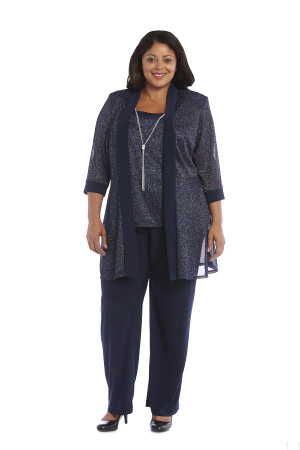 712aJIvOL.jpg Women's Plus Size Two Piece Metalic Rib Pant Set Missy