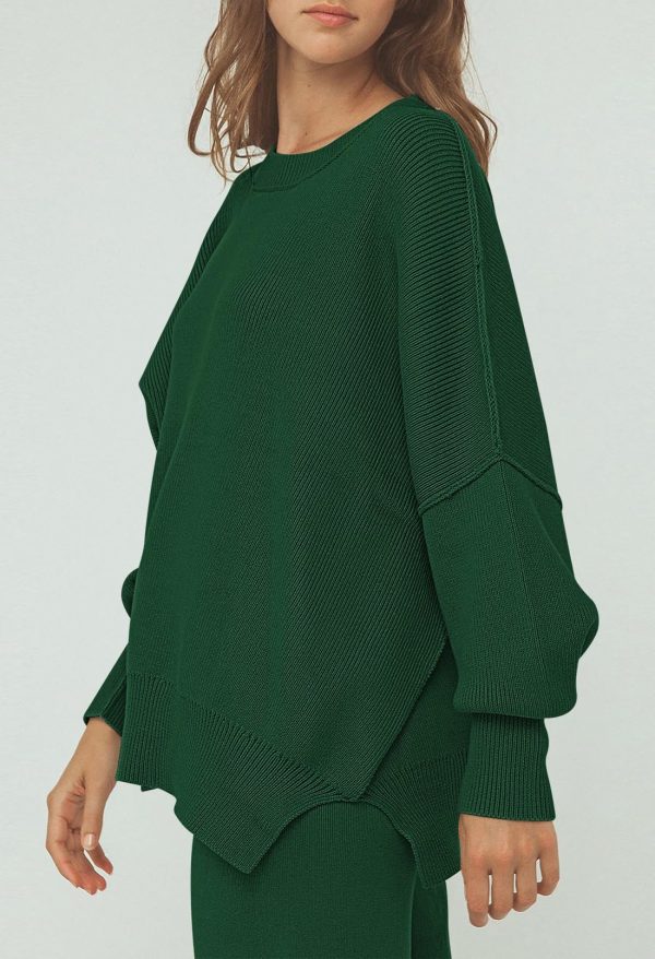 712hRRx-WSL.jpg Women 2 Piece Sweater Sets Long Sleeve Knit Top Matching Wide Leg Pant Knitted Sweatsuit Outfits