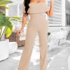 713n3Fa9l9L.jpg Women's Sexy Off Shoulder Ruffle Jumpsuits Elegant Wide Leg Long Pants Clubwear Rompers with Pockets
