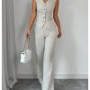 716DTi1t8BL.jpg Women's 2 Piece Outfits V Neck Button Down Vest Tops and High Waisted Pants Set Office Work Suit