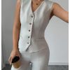 716e4cZgQ5L.jpg Women's 2 Piece Outfits V Neck Button Down Vest Tops and High Waisted Pants Set Office Work Suit