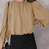 71DxrwDsAnL.jpg Women's Tops Blouses for Women Casual Long Sleeve Shirts Crew Neck Bohemian Solid Color Spring Work Business