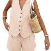 71FywLfvBHL.jpg Women's Summer 2 Piece Outfits Sleeveless Matching Sets Button Down V Neck Vest Waistcoat and Pockets Shorts