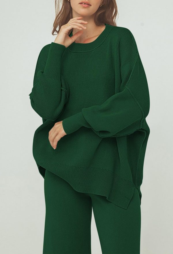 71GJQOIAvjL.jpg Women 2 Piece Sweater Sets Long Sleeve Knit Top Matching Wide Leg Pant Knitted Sweatsuit Outfits