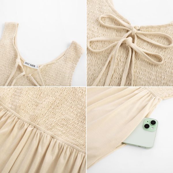 71I9JMbrKpL.jpg Jumpsuits for Women Bow Tie Front Overalls Smocked Tops Wide Legs Casual Knitted Outfits with Pockets