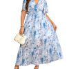 71Il8z6hfBL.jpg Women's 2025 Floral Summer Dress Smocked V Neck Boho Plus Size Beach Party Wedding Guest Ruffle Long Dresses