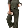 71JXNHIiRL.jpg Women's Plus Size Short Sleeve Tee Shirt Wide Leg Pants 2 Piece Tracksuit