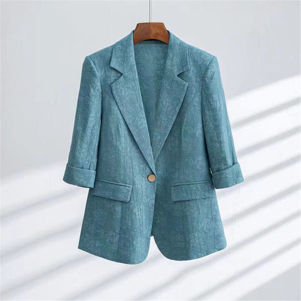 Fashion Suit Elegant Women's Summer Thin Three-Quarter Sleeves Printed Coat Straight Leg Pants Two-Piece Set