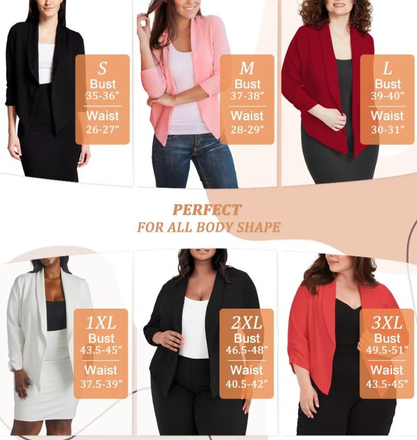 71NfH3WbPeL.jpg Women's Casual Work Office Blazer Jacket Open Front Shawl with 3/4 Scrunch Sleeves