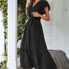 71OdavPNP4L.jpg Women's Summer Floral Boho Maxi Dress Wrap Short Sleeve V Neck Ruffle A-Line Flowy Wedding Guest Long Dresses